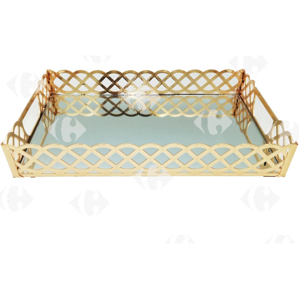 [695831] Plateau Miroir en Métal Dore 35x25cm