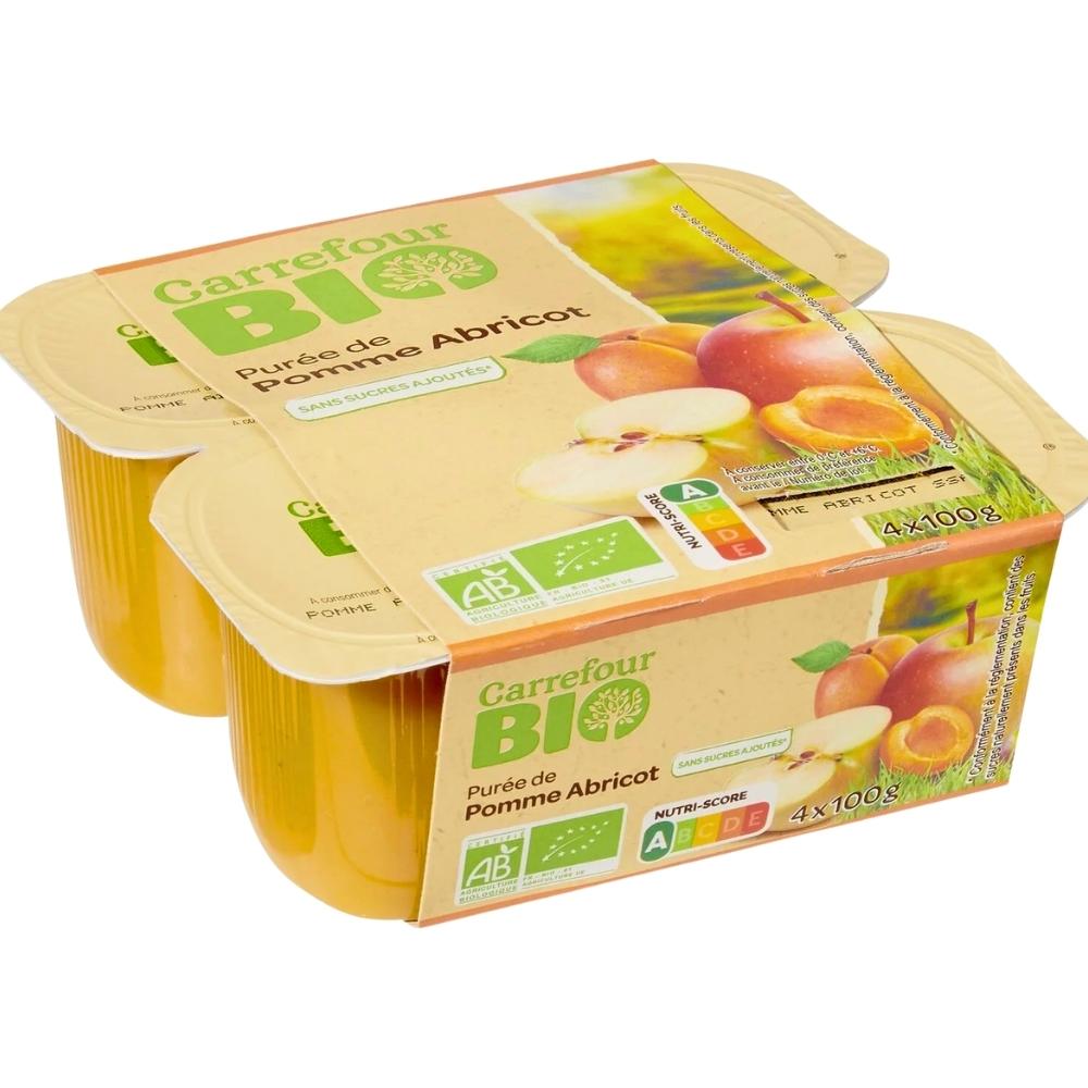 [733467] Compotes Pomme Abricots Sans Sucre Carrefour Bio 4 unités 100g