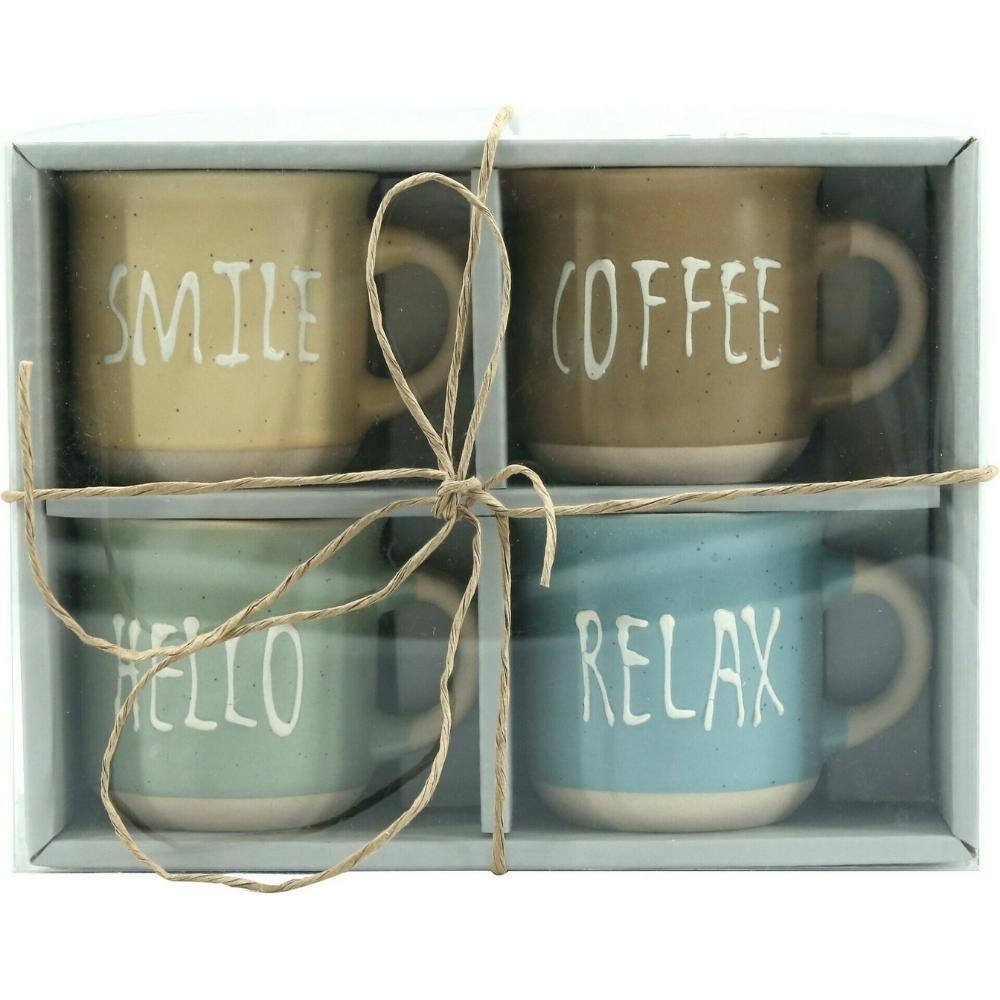 [722643] Lot de Mug Porcelaine Colorés avec Motifs Kasa 4 pièces 42 cl