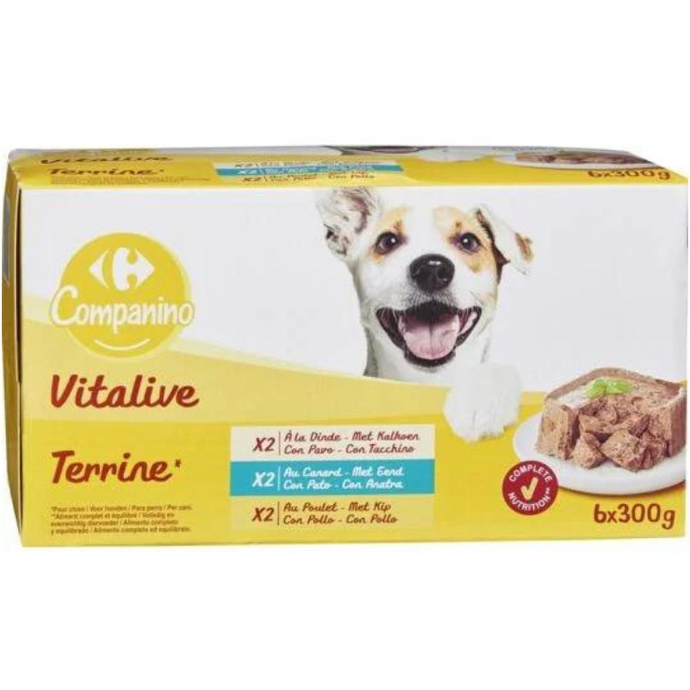 Pâtée Pour Chien Adulte à la Dinde au Canard & Poulet Carrefour Companino 6x300g
