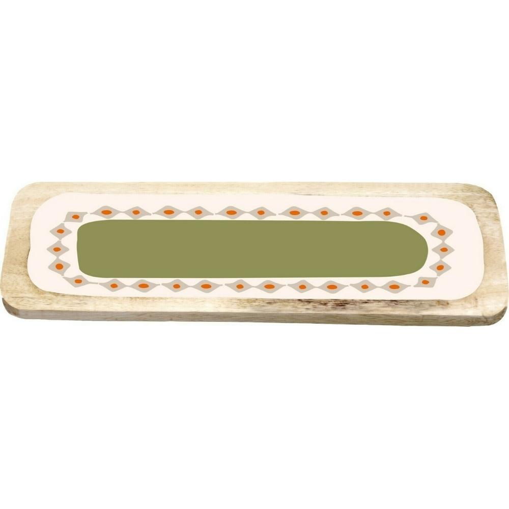 [722588] Plat à Servir Rectangulaire Porcelaine et Bois Vert Kasa 31x11 cm