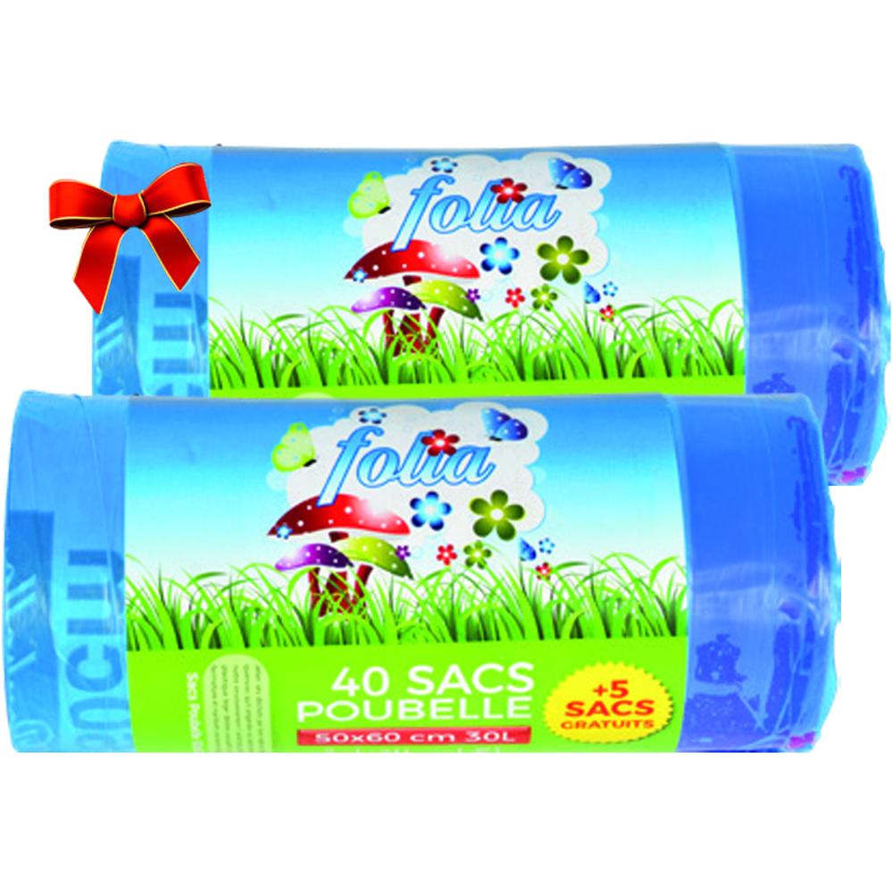 Lot 2 Sac Poubelle Folia 40 unités 30L 2ème Gratuit