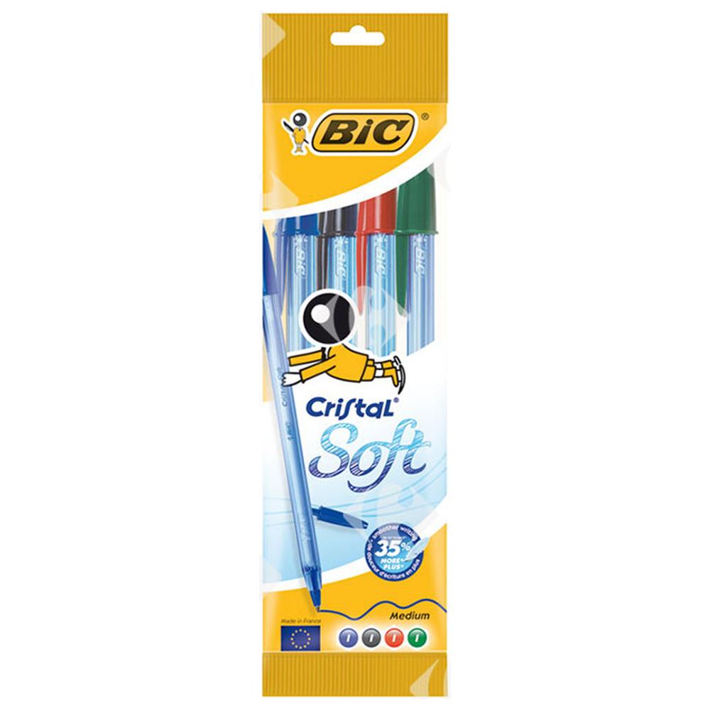 [577733] Stylo à Bille Cristal Soft Couleurs Assorties Bic 4 unités
