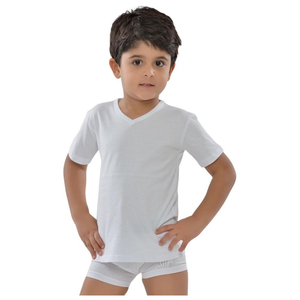 [674103] T-shirt Garçon à Manches Courtes Col V Blanc - 6 Ans