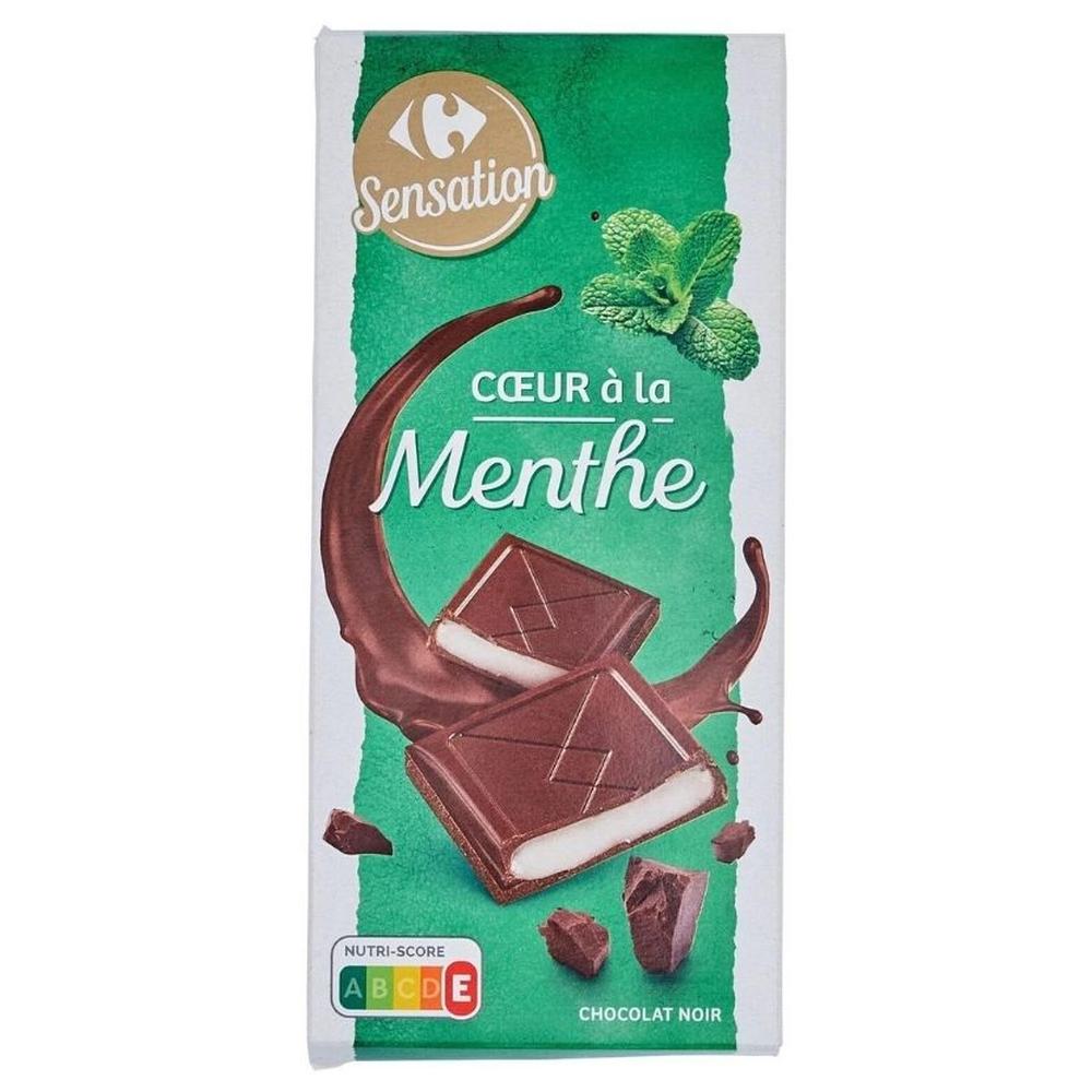 [704630] Tablette Chocolat Noir Coeur à la Menthe Carrefour Sensation 150g