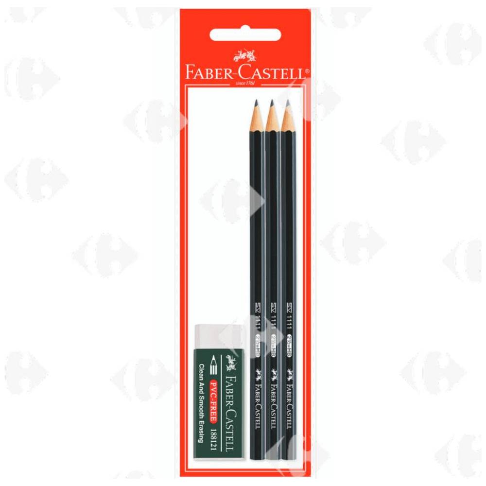 [131050] Crayon 1111 Faber Castell 3 unités + Gomme grand modèle Faber Castell 1 unité