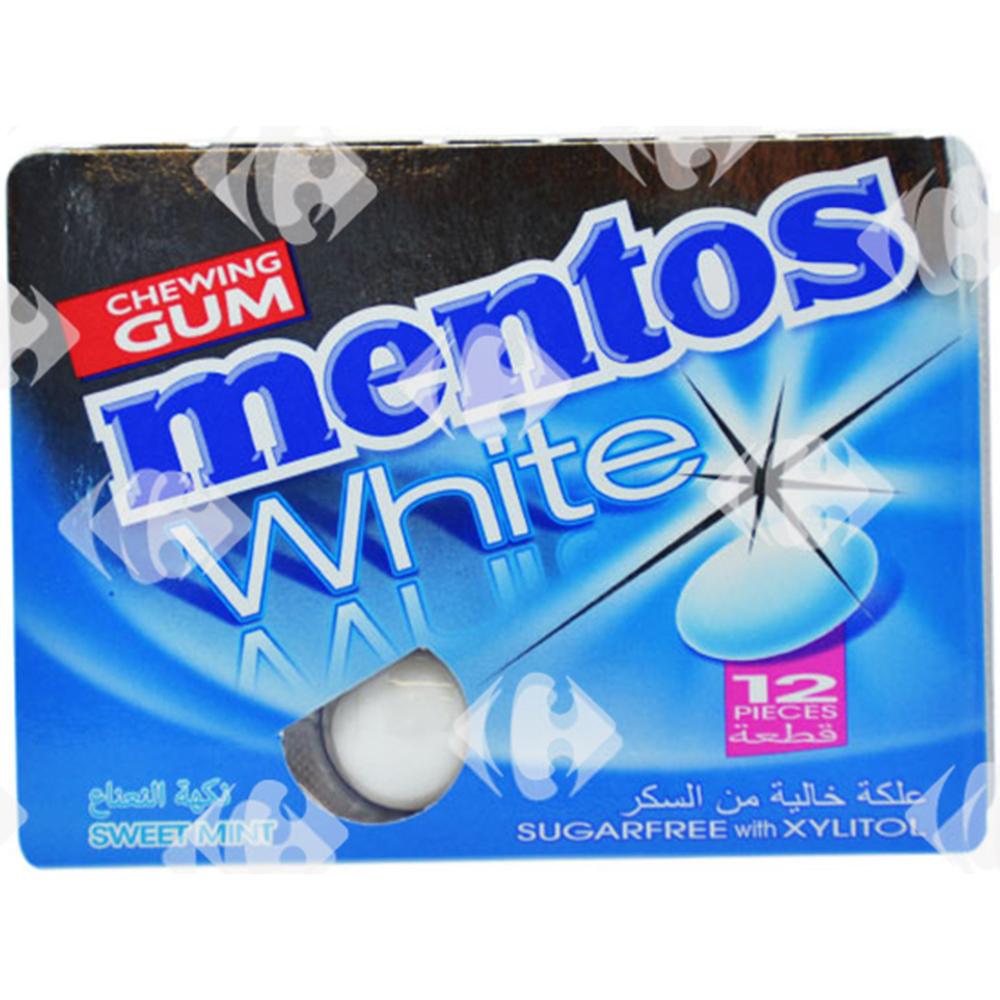 Chewing-Gum Menthe Blanche sans Sucres Mentos 12 unités.
