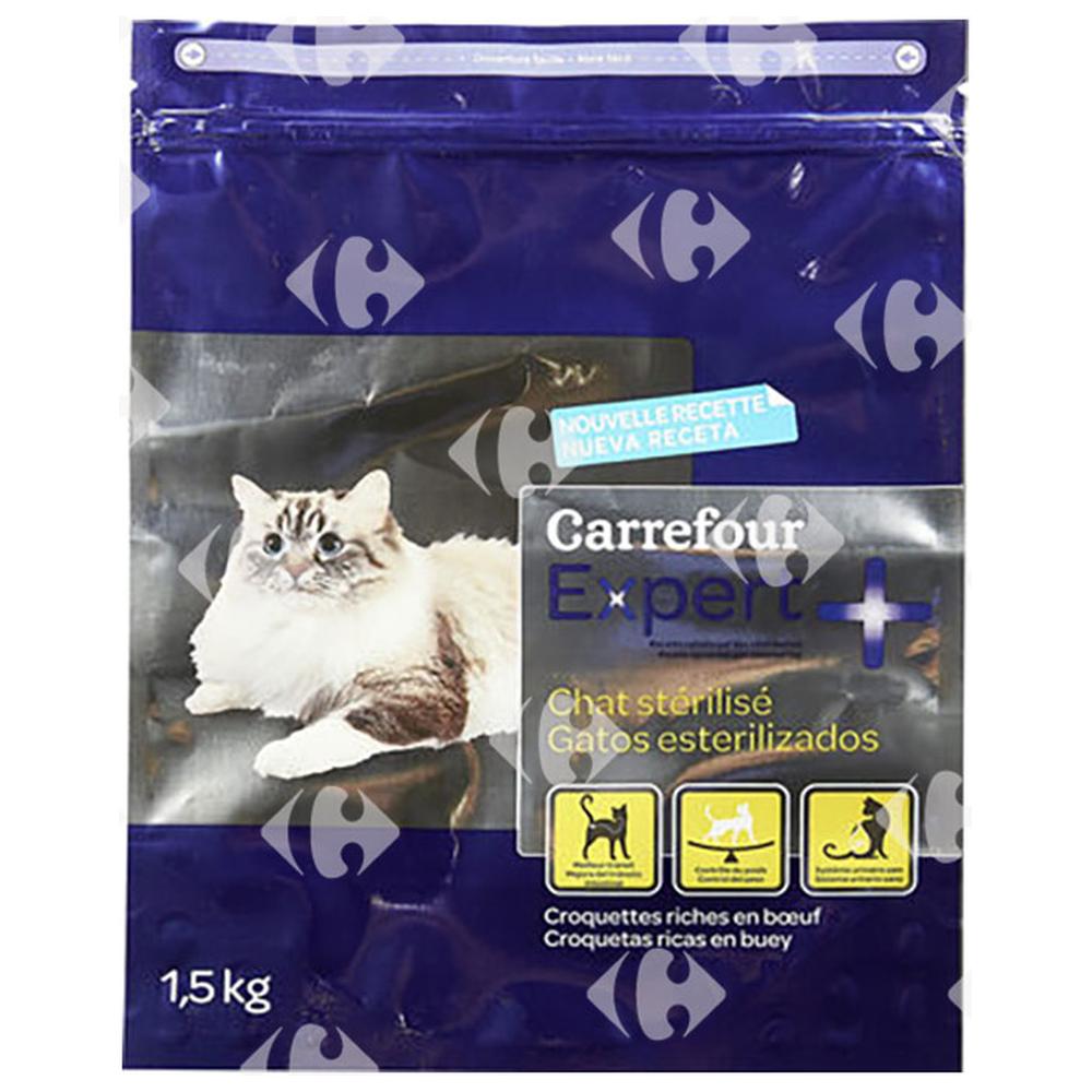 [570579] Croquettes Riches en Bœuf pour Chats Stérilisés Expert Carrefour 1,5kg
