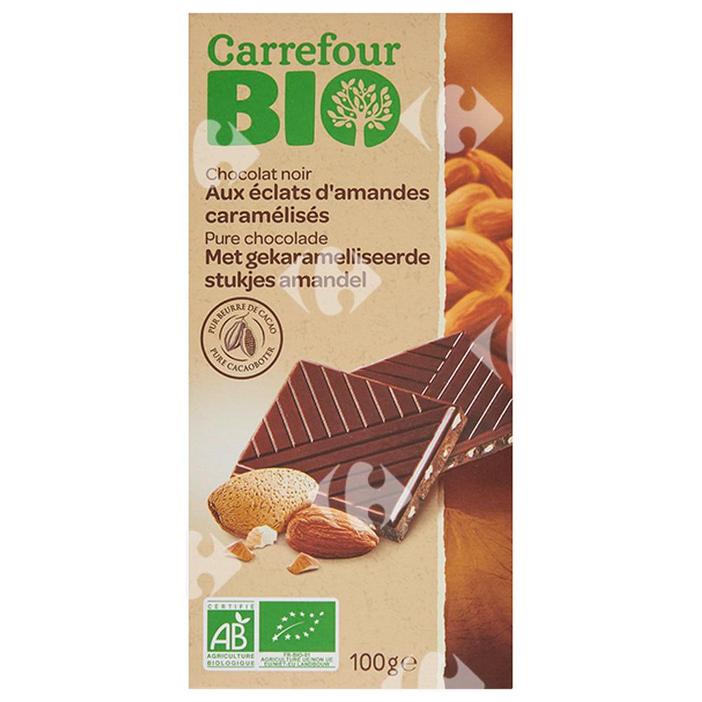 Tablette Chocolat Noir aux Éclats d'Amandes Caramélisés Carrefour Bio 100g