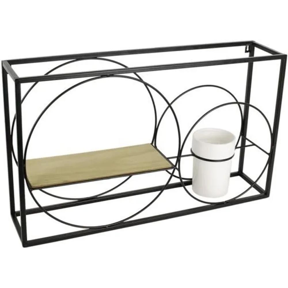 [652197] Étagère Rectangle à 2 Cercles Bois Métal.