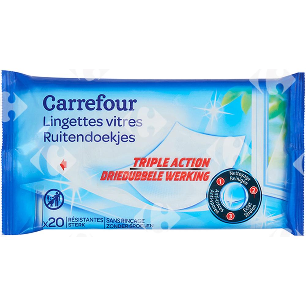 Lingettes Vitres Triple Action Carrefour 20 feuilles