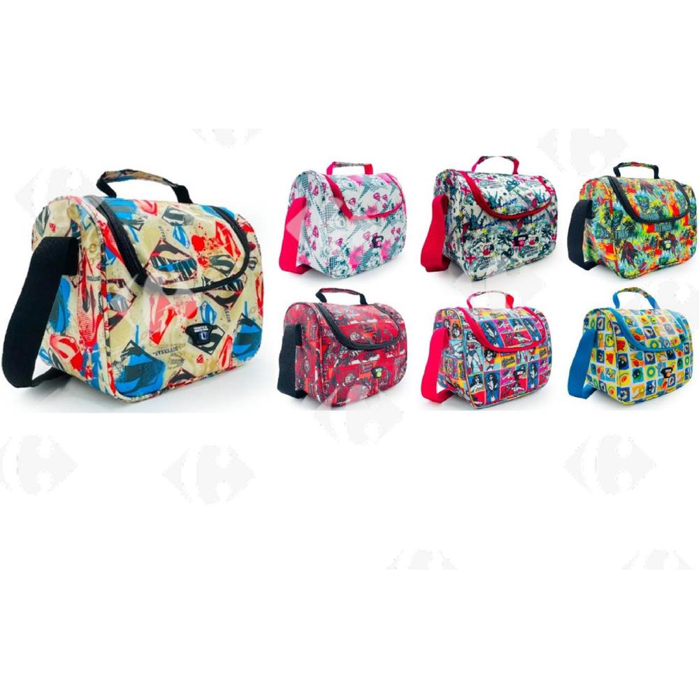 [702436] Sac à goûter avec 6 motifs tissu satiné 20x26x16cm (couleur aléatoire).