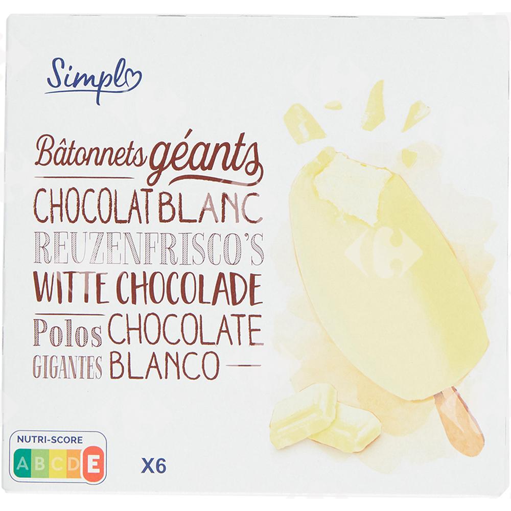 Bâtonnets Glace Chocolat Blanc Carrefour Blanc 6x120ml