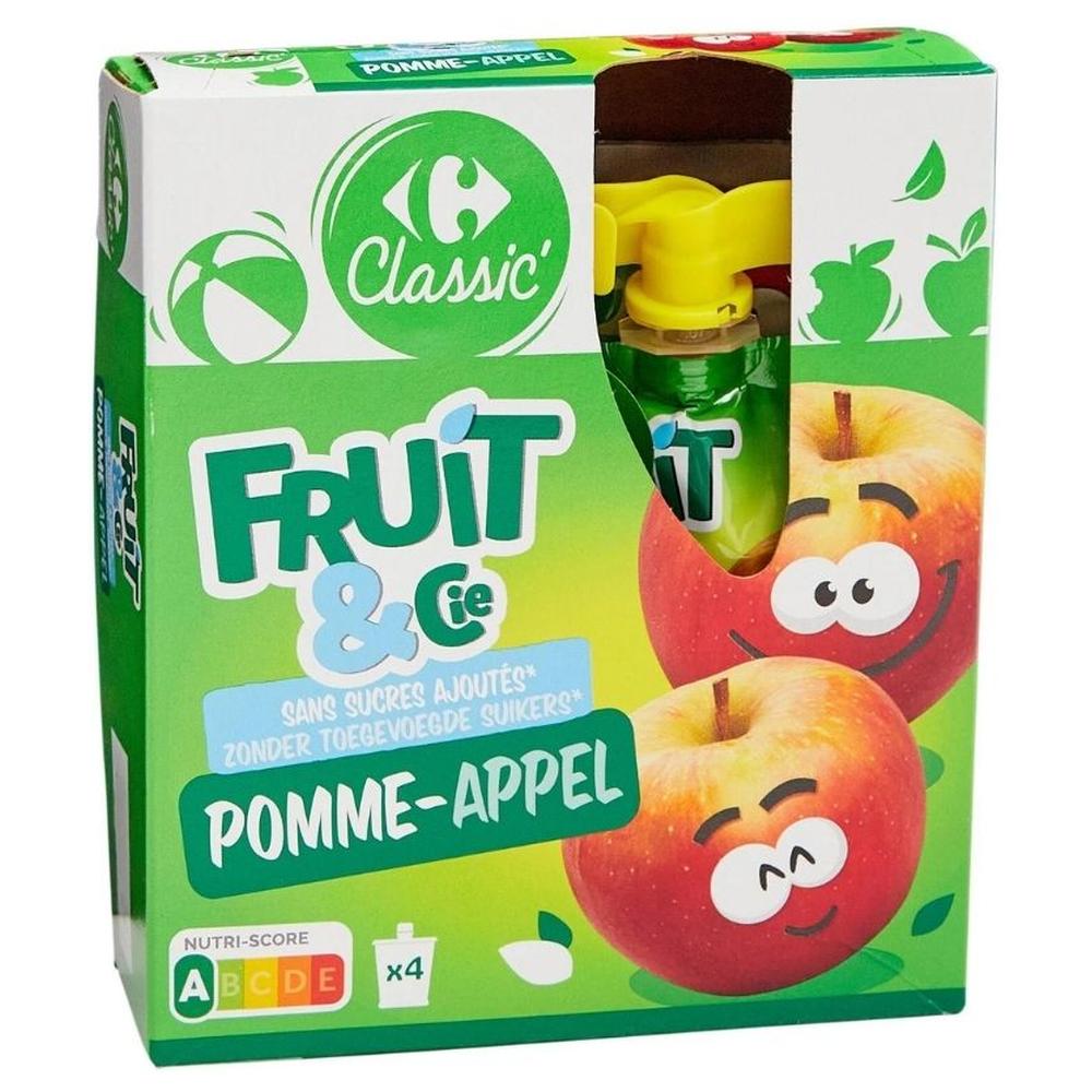 Compotes en Gourde Pomme Sans Sucres Carrefour Classic 4x90g