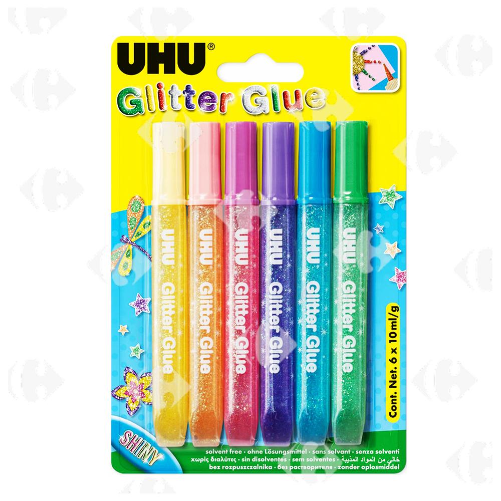 Colle Glitter Glue shiny UHU 10ml 6 unités