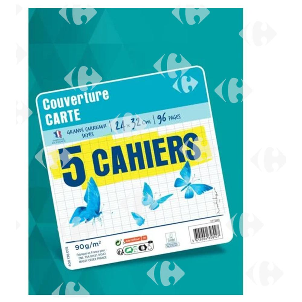 Cahier Agrafé 24x32 cm 96 pages grands Carreaux Seyès Carrefour 5 pièces