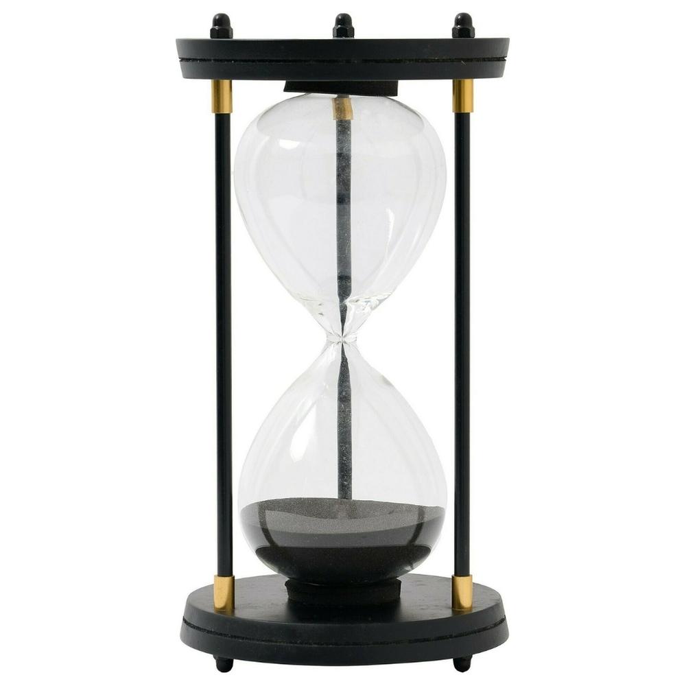 [722732] Sablier Noir avec Support en Bois Kasa