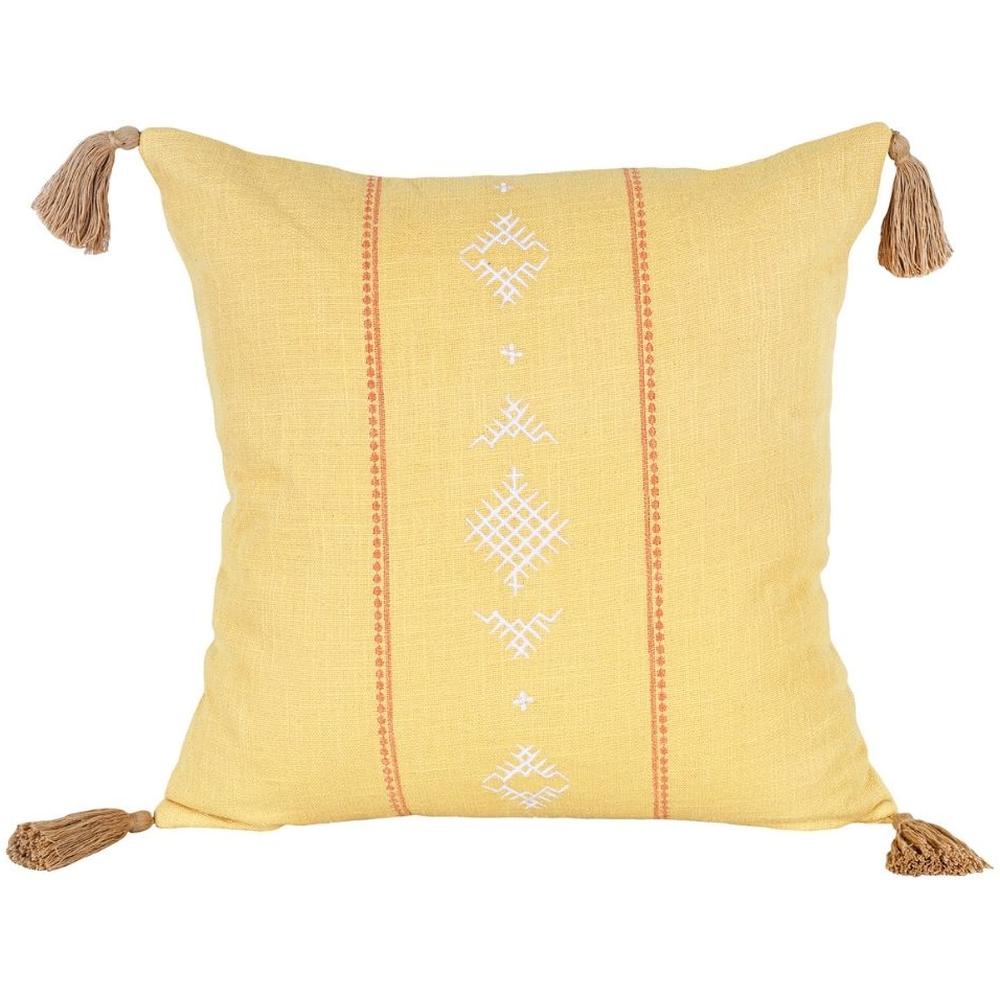 Coussin Carré Brodé Berbère Jaune Kasa 45x45cm