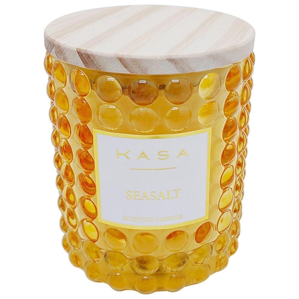 [722145] Bougie en Verre avec Couvercle Bois Jaune Seasalt Kasa 8 cm