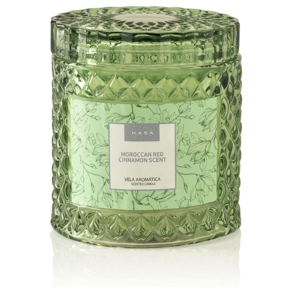 Bougie en Verre Vert Red Cinnamon avec Couvercle Kasa 9cm