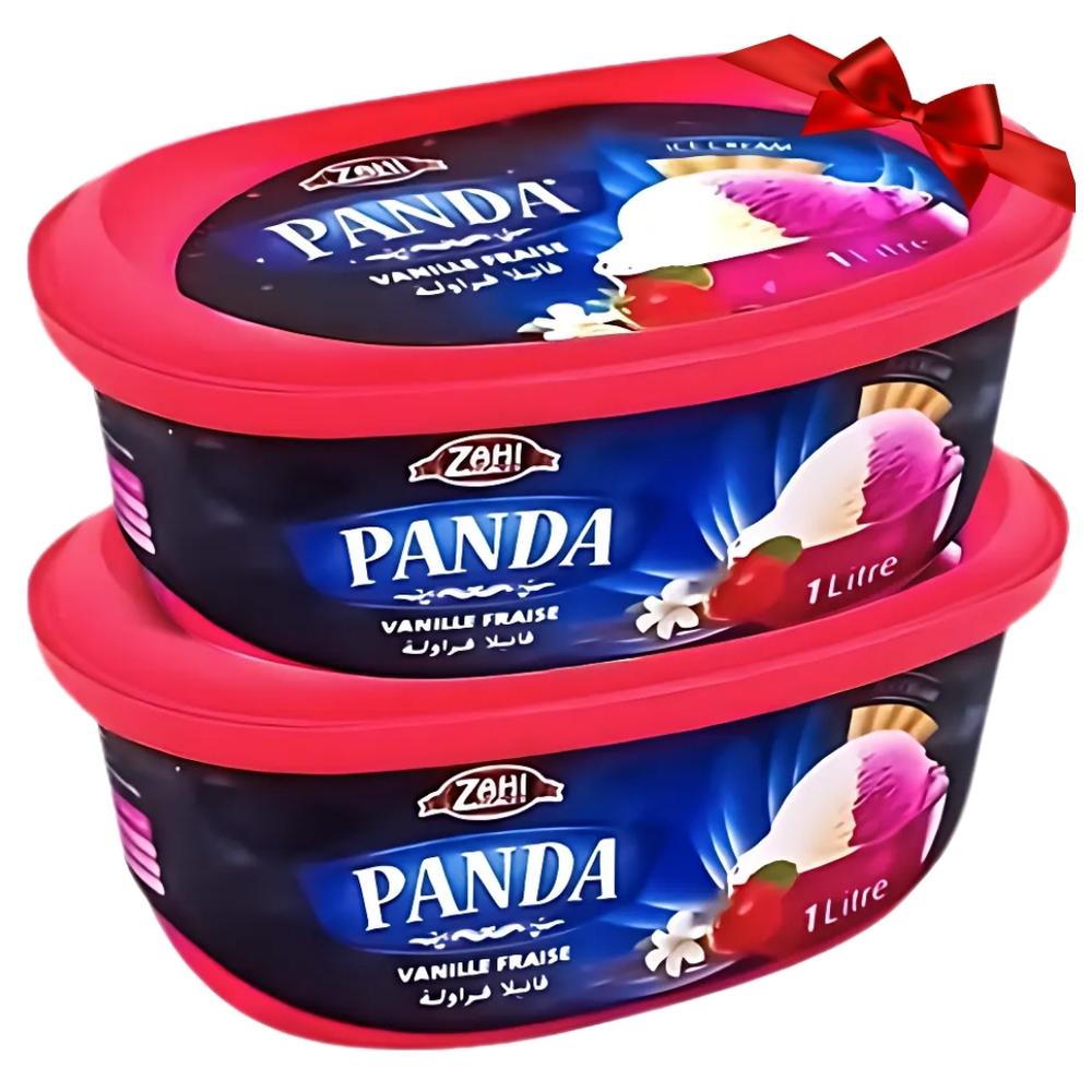Lot Crème Glacée Vanille Fraise Panda 2 unités 1L + 1L Offerte