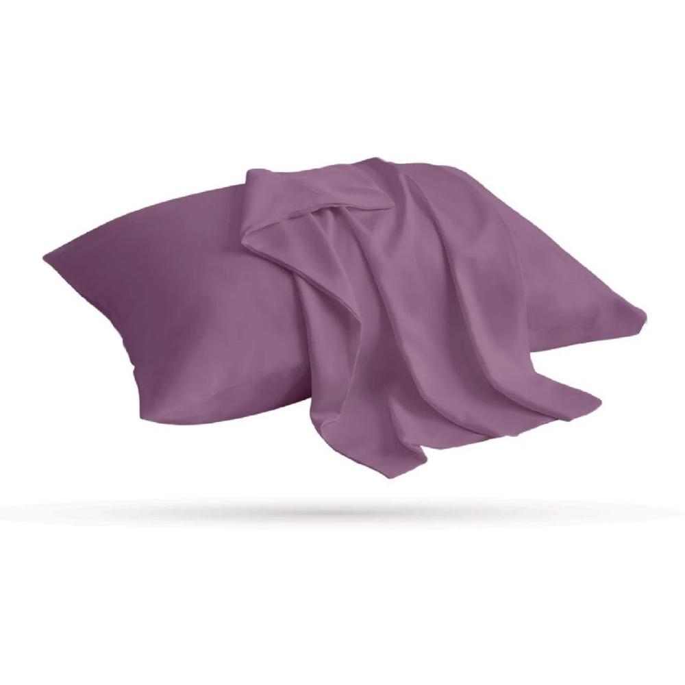 Pack 2 Taies d'Oreiller Microfibre Unies Aubergine 70x50cm