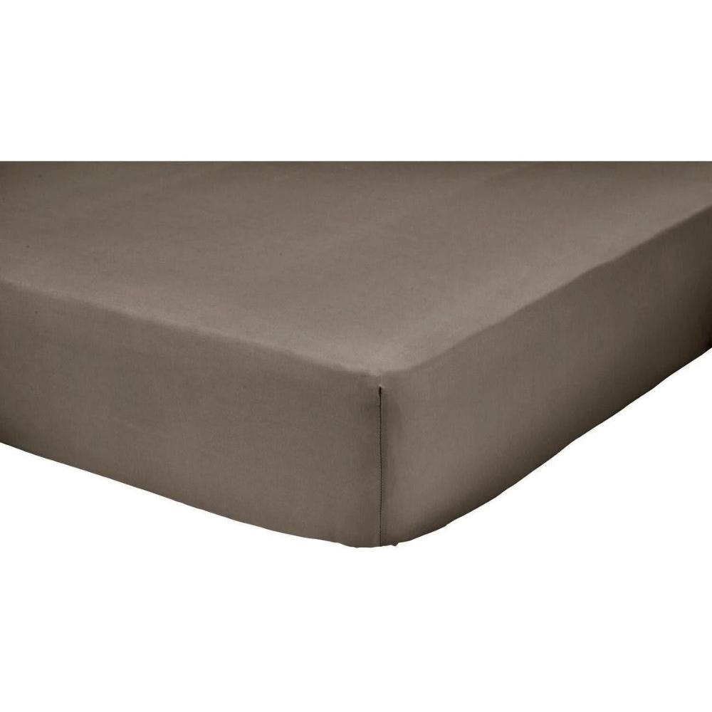 [703242] Drap Housse Percale Marron Foncé Tex Home 140x200 cm