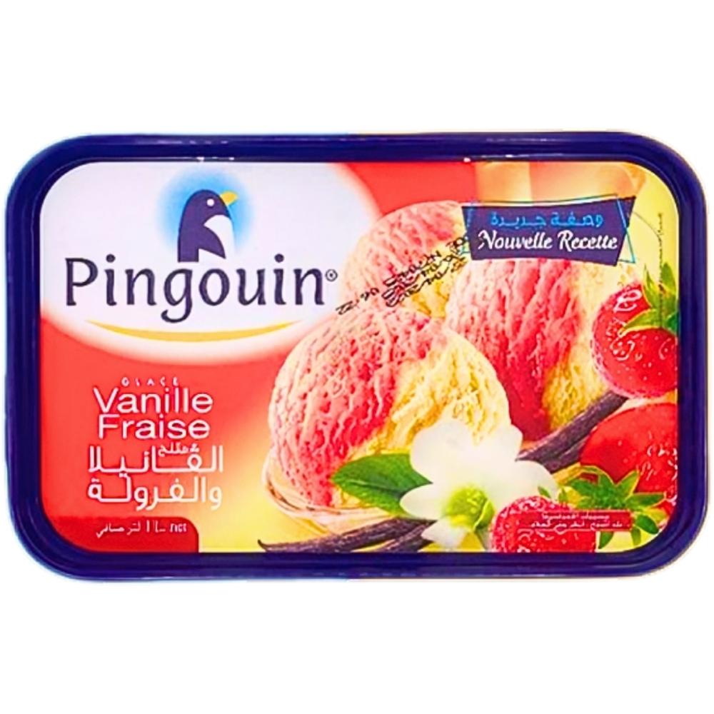Crème Glacée Vanille Fraise en Bac Pingouin 1L.