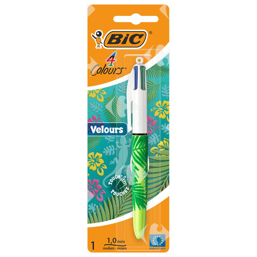 [687512] Stylo à Bille 4 Couleurs Pointe Moyenne Velours BIC