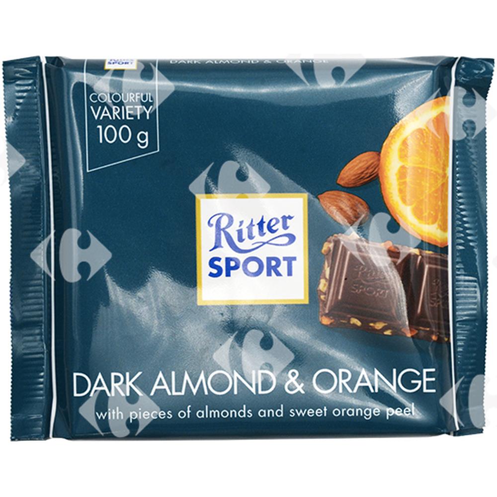 Tablette de Chocolat Noir aux Amandes et Orange Ritter Sport 100g.
