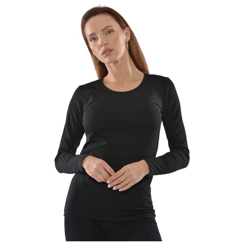[674312] Pull Femme à Manches Longues Col Rond Noir en Coton - Taille L