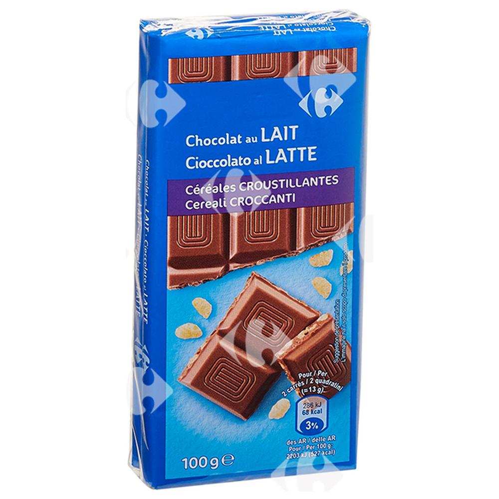 [531530] Tablette de Chocolat au Lait aux Céréales Croustillantes Carrefour 2x100g