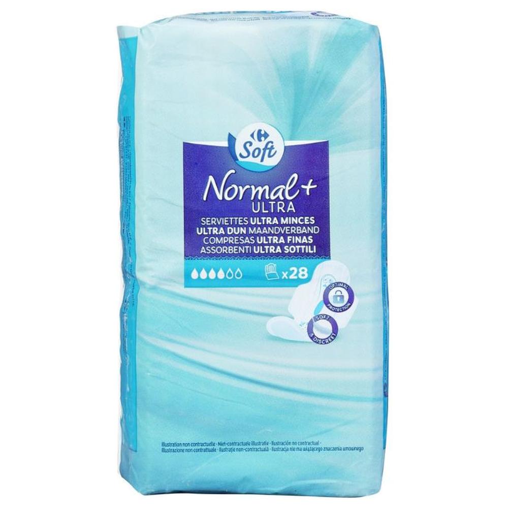 [508145] Duopack Serviettes Ultra Minces Nuit Carrefour Soft 28 unités