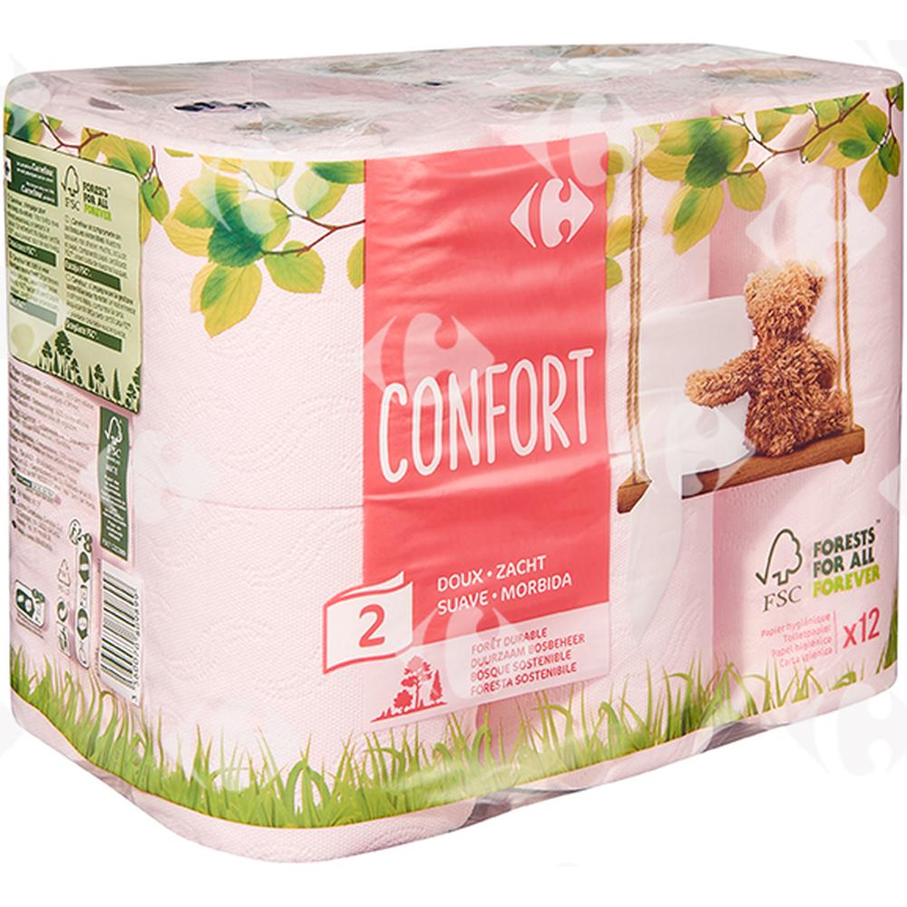 Papier Hygiénique 2 plis Confort Doux Carrefour 12 unités