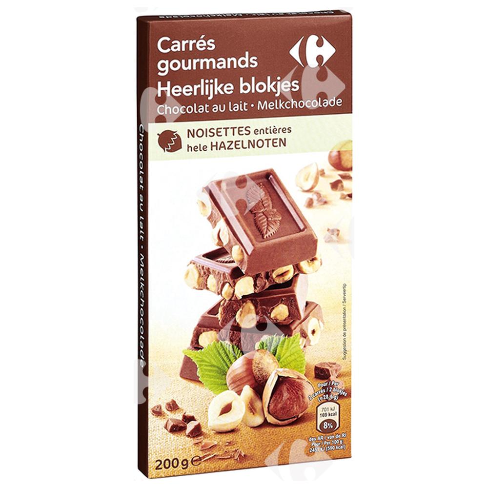 [613391] Tablette de Chocolat au Lait aux Noisettes Entières Carrefour 200g