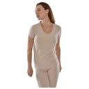 T-shirt Femme à Manches Courtes Col V Beige en Coton - Taille XXL