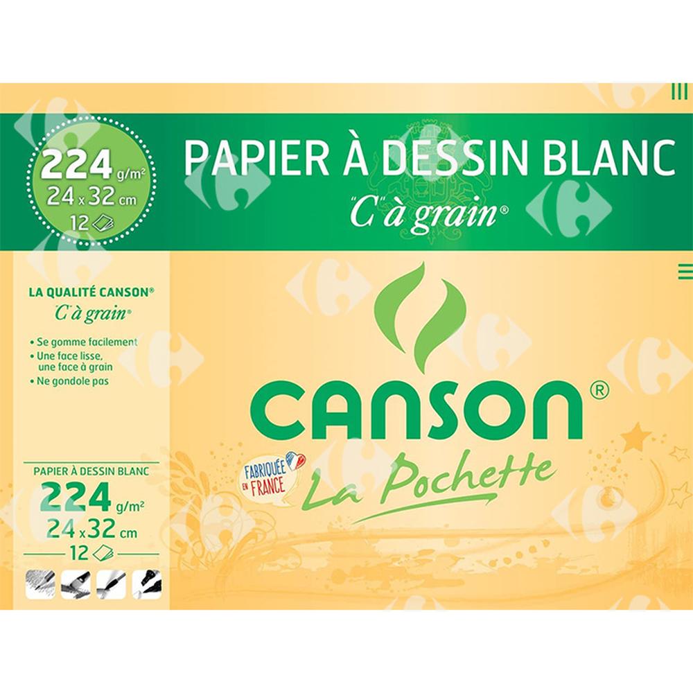 [131902] Pochette Papier à Dessin Blanc Canson C à Grains Format Spécial 12 feuilles 24x32cm 180g
