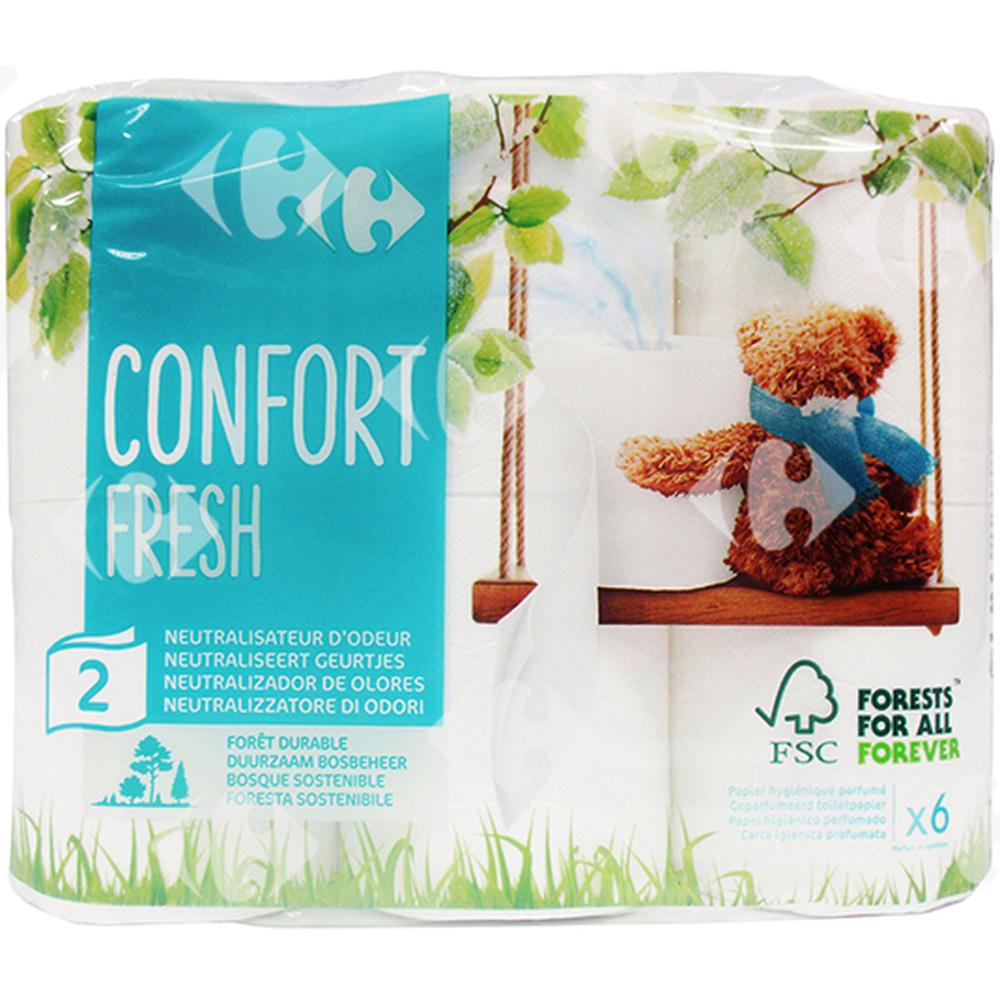 Papier Hygiénique 2 plisConfort Fresh Carrefour 6 unités