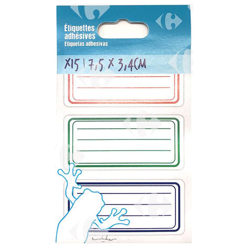 [316359] Étiquettes Bleues, Rouges, Vertes 34x75mm Carrefour 15 unités