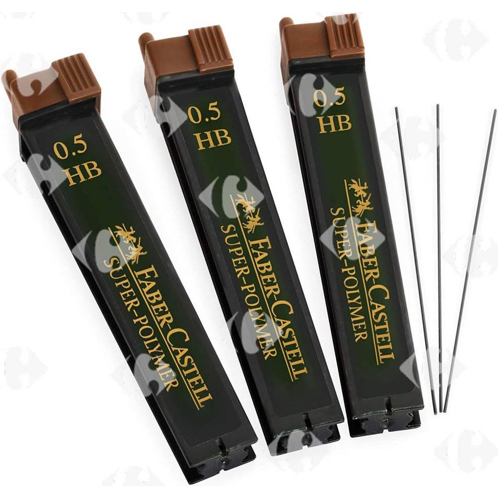 Tube Mines Super-Polymère Faber Castell 0,5 HB 3 unités