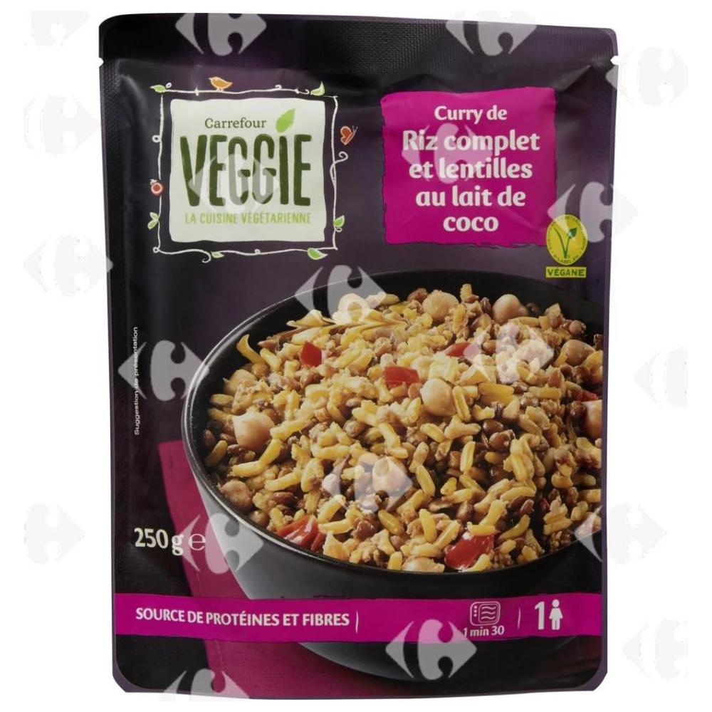 [656539] Riz Micro-ondes Curry & Lentilles de Coco Végétarien Carrefour Veggie 2 min 250g.