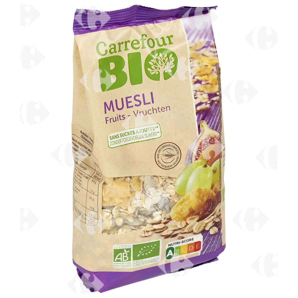 Muesli Fruits Mélange de Flocons de Céréales et de Fruits Secs Bio Carrefour Bio 375g