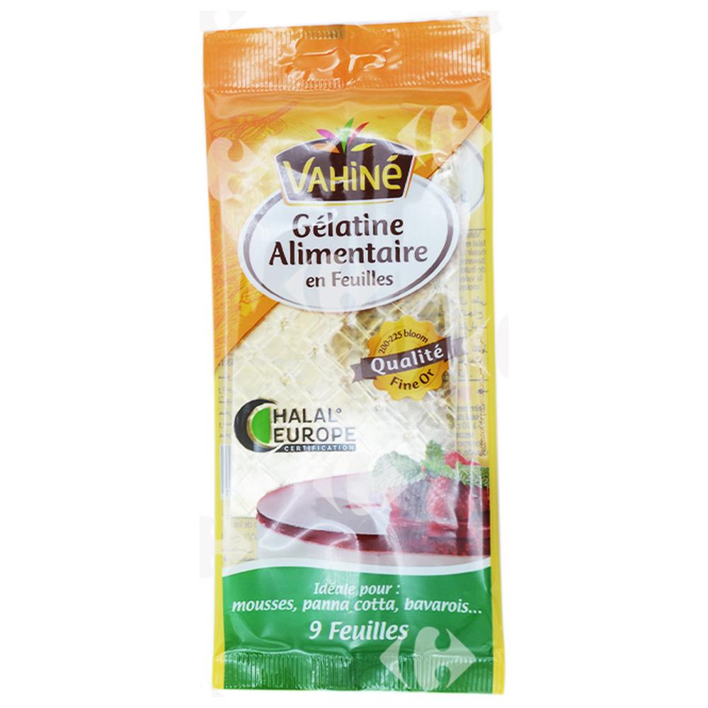 Gélatine Alimentaire en Feuilles Vahiné 17g.