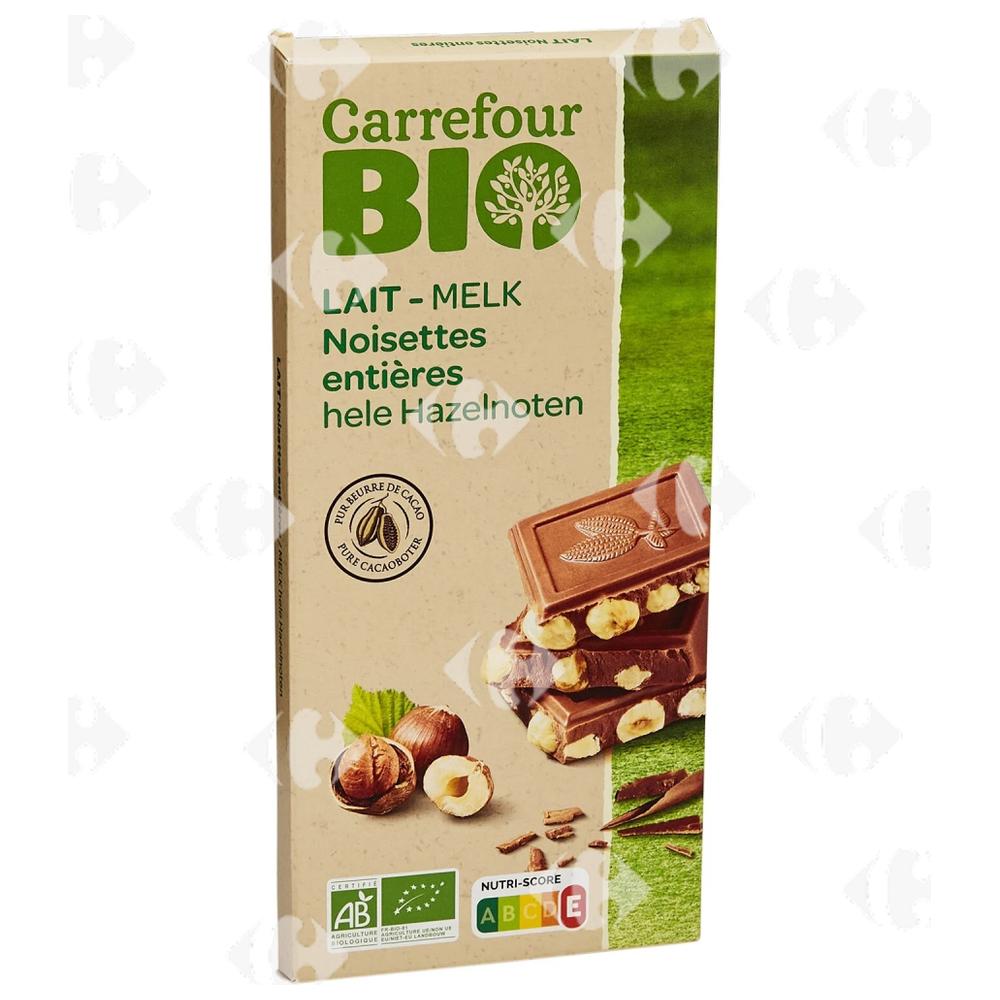 Tablette de Chocolat au Lait Noisettes Entières Carrefour Bio 200g