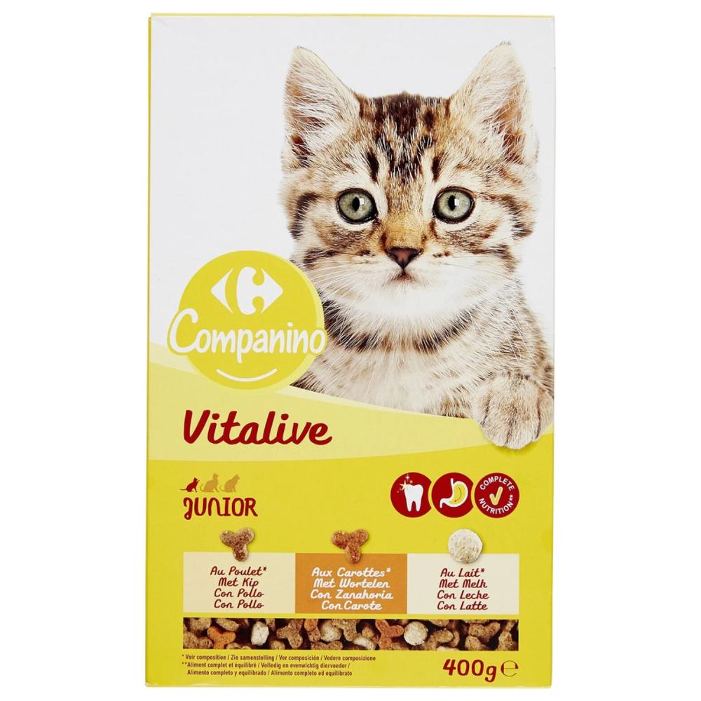 [721485] Croquettes pour Chat Junior Poulet et Carottes avec Lait Carrefour 400g