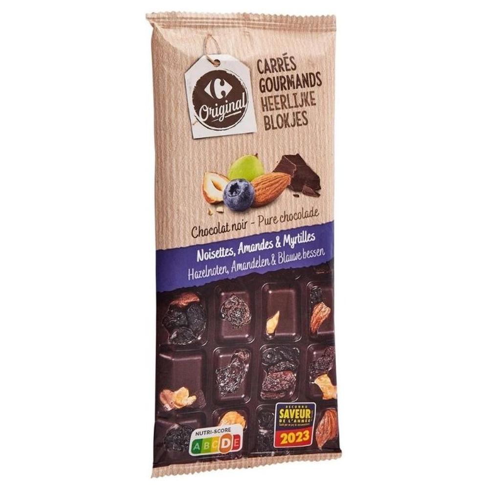 [704780] Tablette de Chocolat Noir Amandes Noisettes Myrtille Carrefour Original 170g