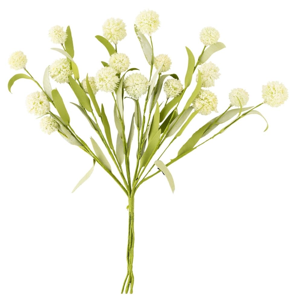 Tige Artificielle Fleurs Boule Blanche Kasa 40cm