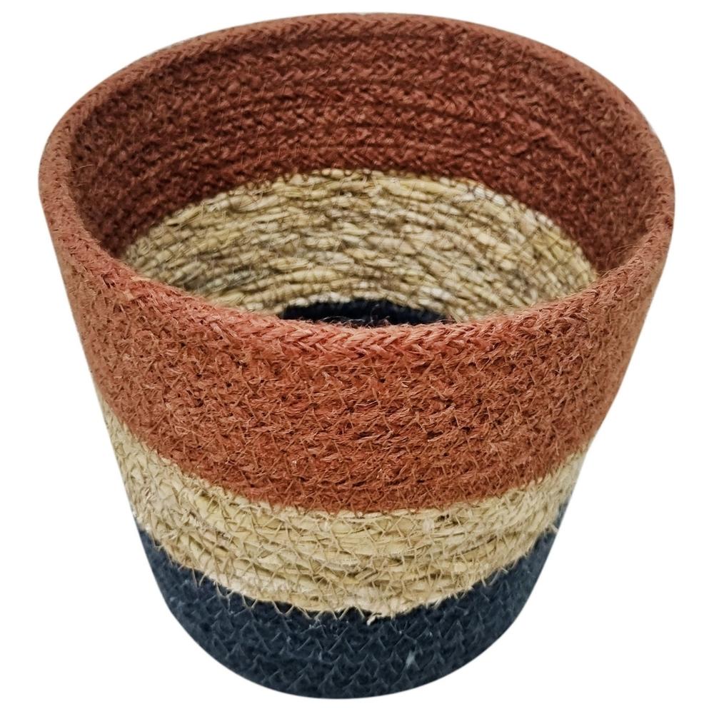 Panier à Bandes Bleu/Rouge/Écru Moyenne Jute Kasa