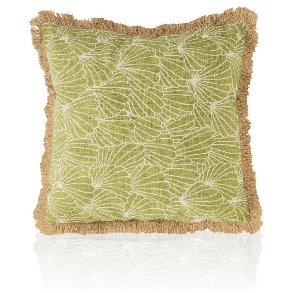[716342] Coussin Carré Coraux Vert à Franges Kasa 45x45cm