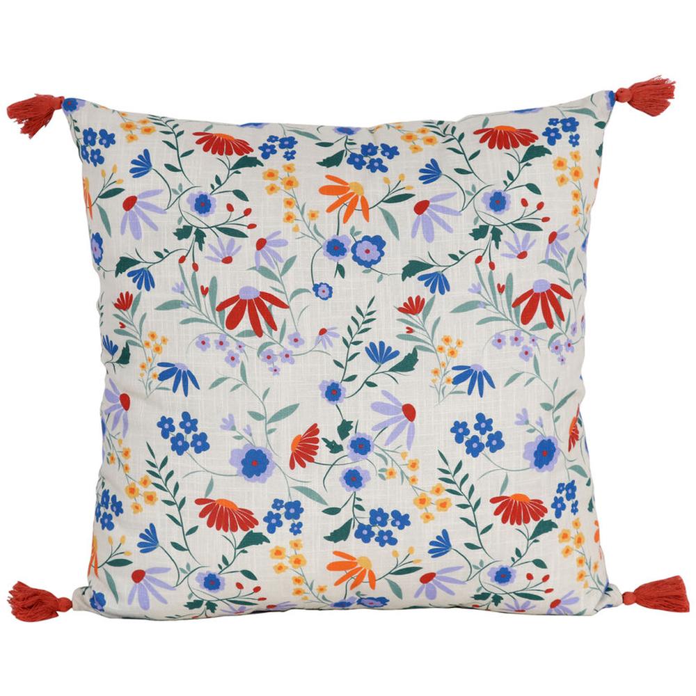 [710585] Coussin Blanc avec Fleurs 50x50cm
